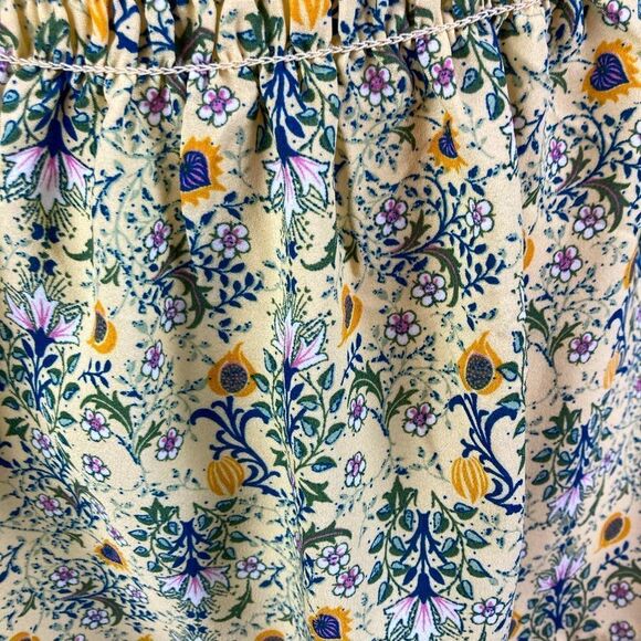 Max Studio butter yellow floral chiffon blouse w/ stretchy bodice long sleeves - Picture 2 of 12